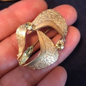 Vintage Gold-tone and Chartreuse Rhinestone